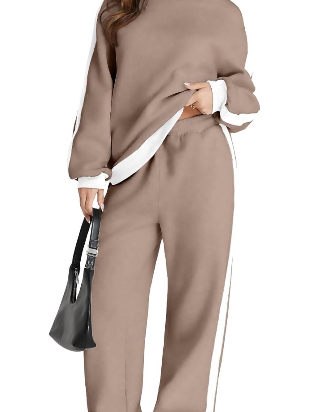 Women's Taupe Lounge Sweatpants with White Trim